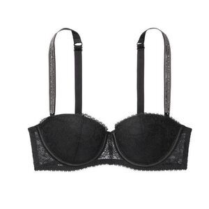 Victorias Secret Very Sexy Lace Lined Balconet Shine Strap Bra‎ 34B Black